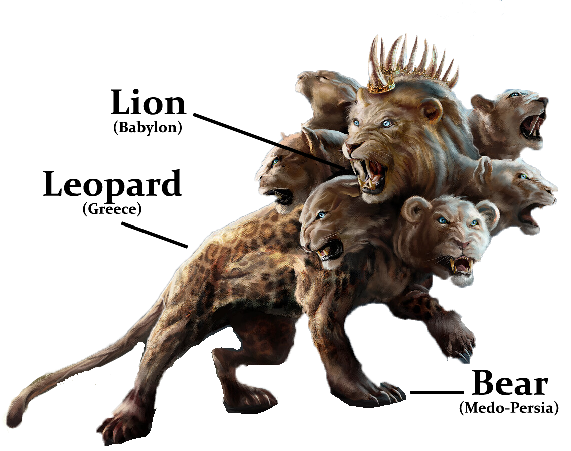 A mythical beast with a lion's head, bear's body, and leopard's back, symbolizing ancient empires.