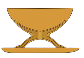 Golden chalice-shaped bowl, supported by stylized legs, sits on a flat base.