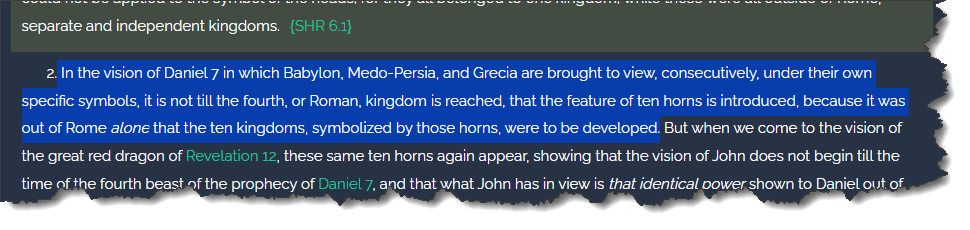 Text highlighted in a dark background. The text discusses the vision of Daniel's kingdom.
