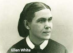 Portrait of Ellen White, wearing a white collar and dark hair pulled back.