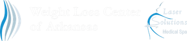 Logo for Weight Loss Center of Arkansas A blue and white logo for a laser clinic.