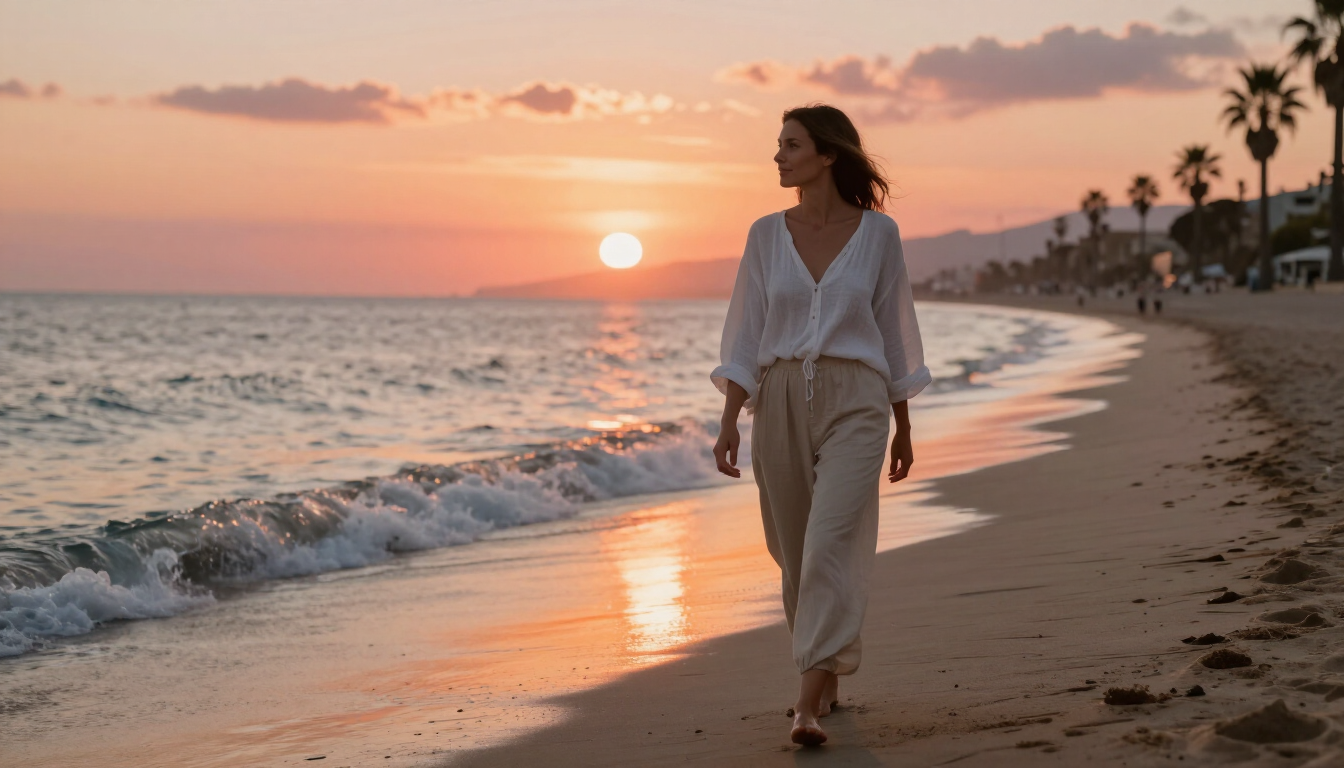 Mujer relajada en la playa de Málaga