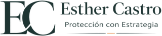 Logotipo de Esther Castro con las letras estilizadas "EC" y el lema "Protección con Estrategia".