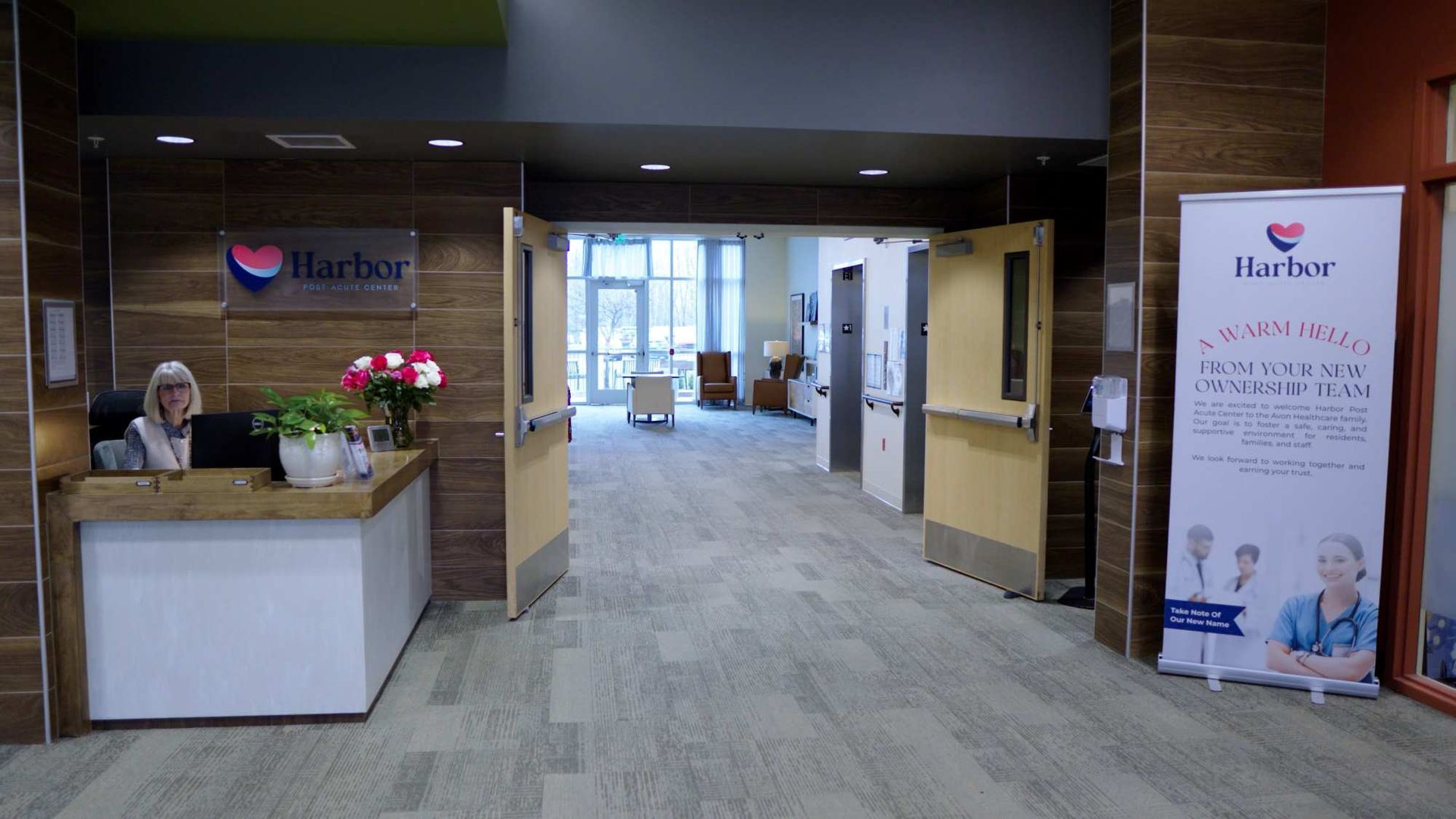 Comfortable shared living space inside a senior care community