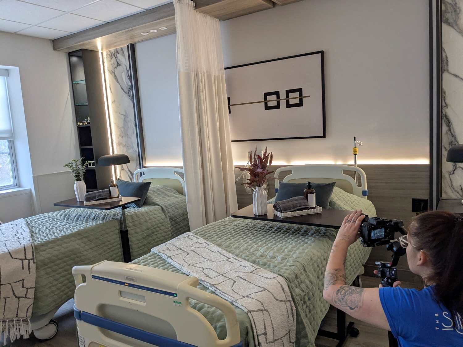 Modern nursing home resident room with attractive furnishings and contemporary design