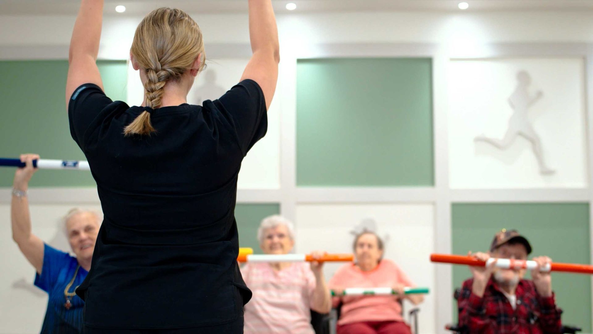 Modern rehabilitation gym inside a skilled nursing facility