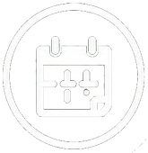 Outlined calendar icon inside a circle, shown in light gray on a white background
