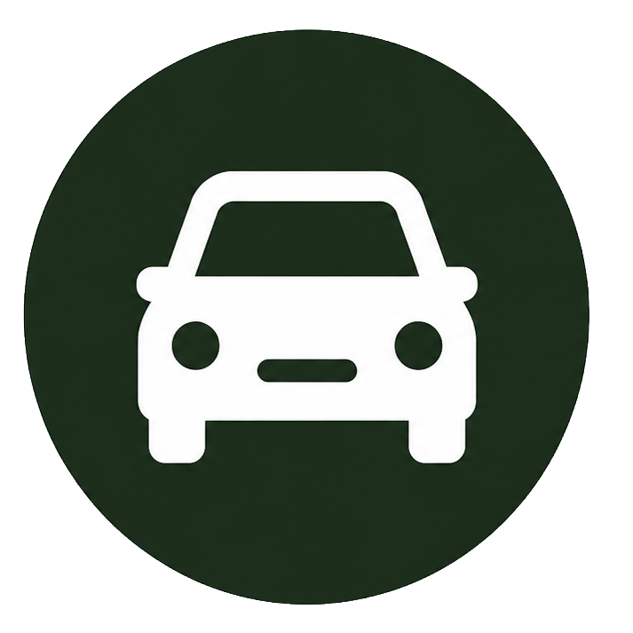 White car icon inside a dark green circle