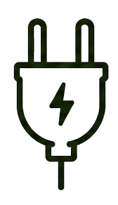 Black outline of an electric plug with a lightning bolt inside on a white background