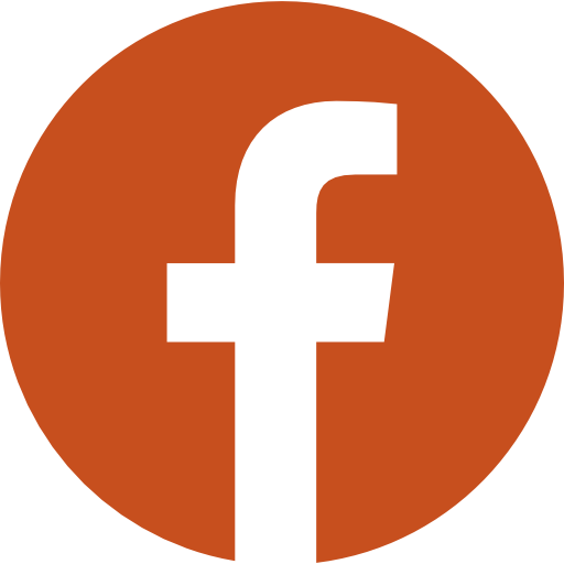 White lowercase “f” on an orange circular background, Facebook logo