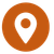 Orange location pin icon in a circle on a white background