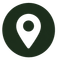 White location pin icon inside a dark green circle on a white background