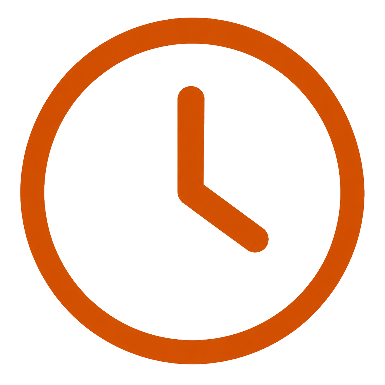 Orange clock icon on a white background, showing about 4:00