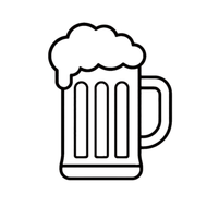 Outlined frothy beer mug icon with handle on the right