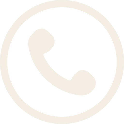 Pale beige phone handset icon inside a circle on a white background