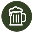 White beer mug icon with foam on a dark green circular background