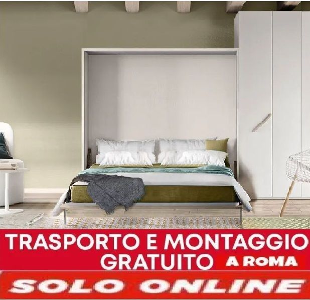 Letto a scomparsa a roma in promozione matrimoniale bianco 