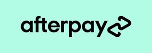 Afterpay logo in black on a mint green background