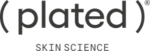 Plated Skin Science logo in black and gray text on a white background