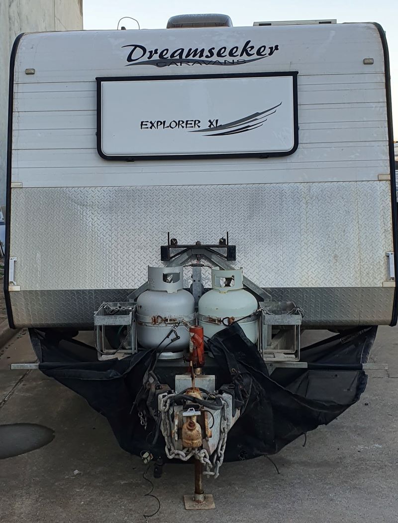 A Dreamseeker Trailer With Propane Tanks Attached to It — Dempsters Caravan & RV in Thabeban, QLD