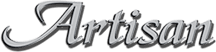 The word artisan is written in silver on a white background.