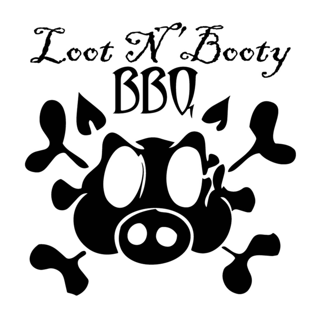A black and white logo for loot n booty bbq