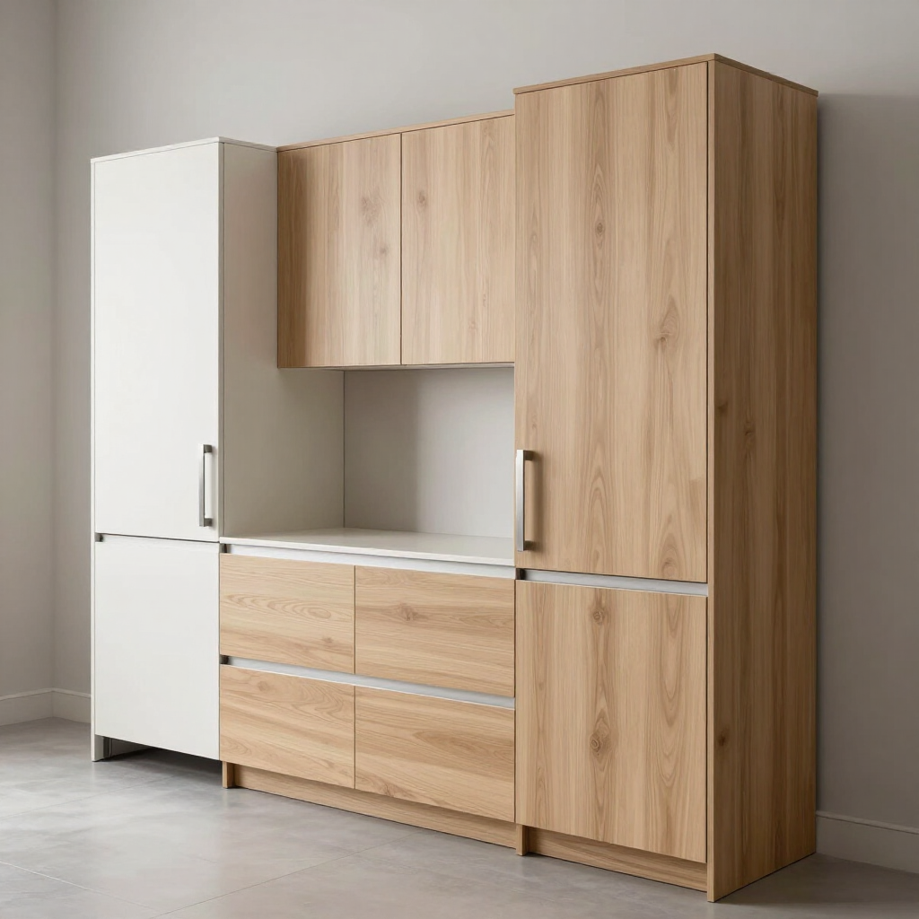 Muebles de cocina modernos con nevera blanca