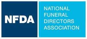 NFDA logo with white text on blue and teal panels, reading National Funeral Directors Association
