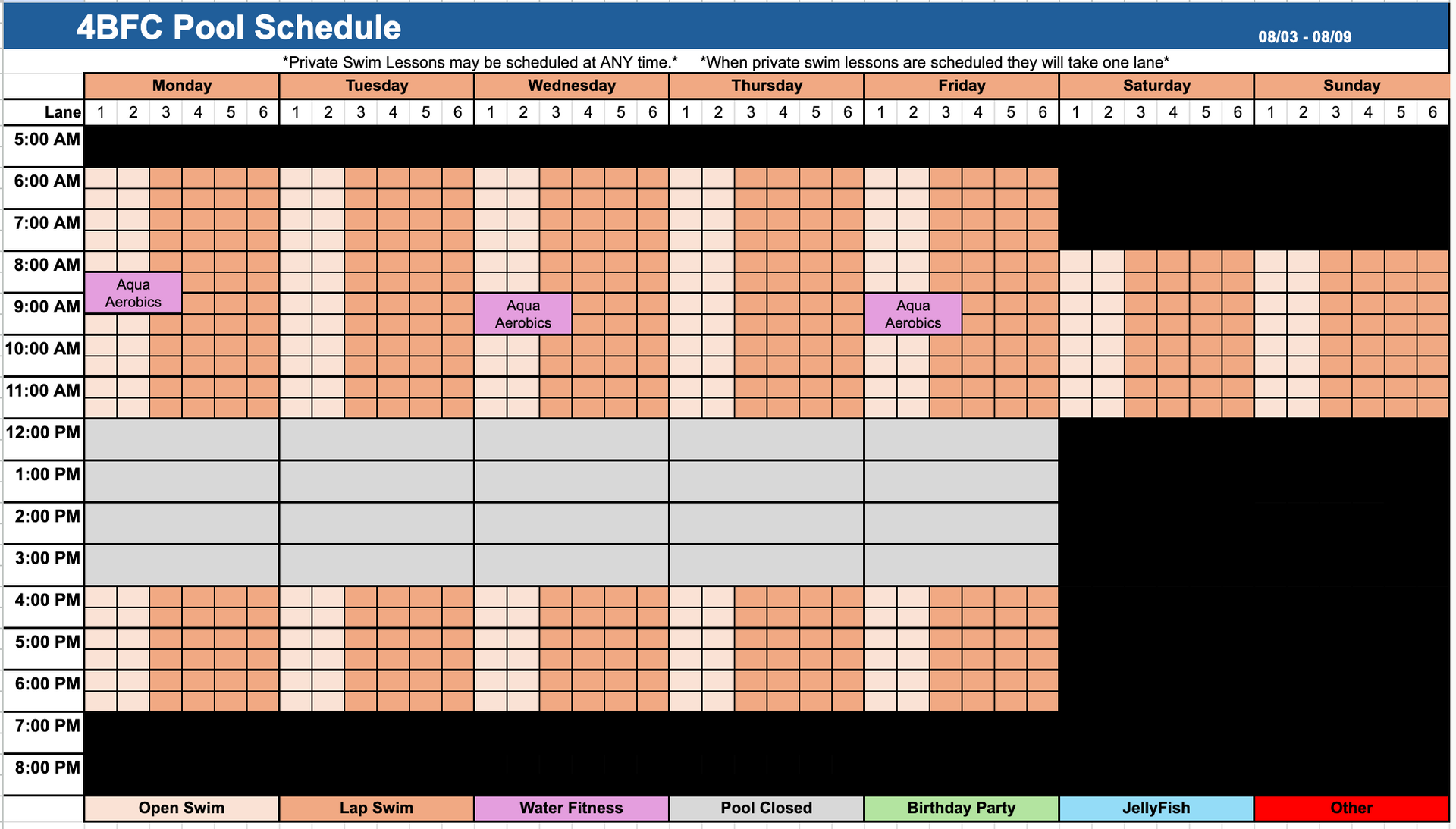Pool Schedule