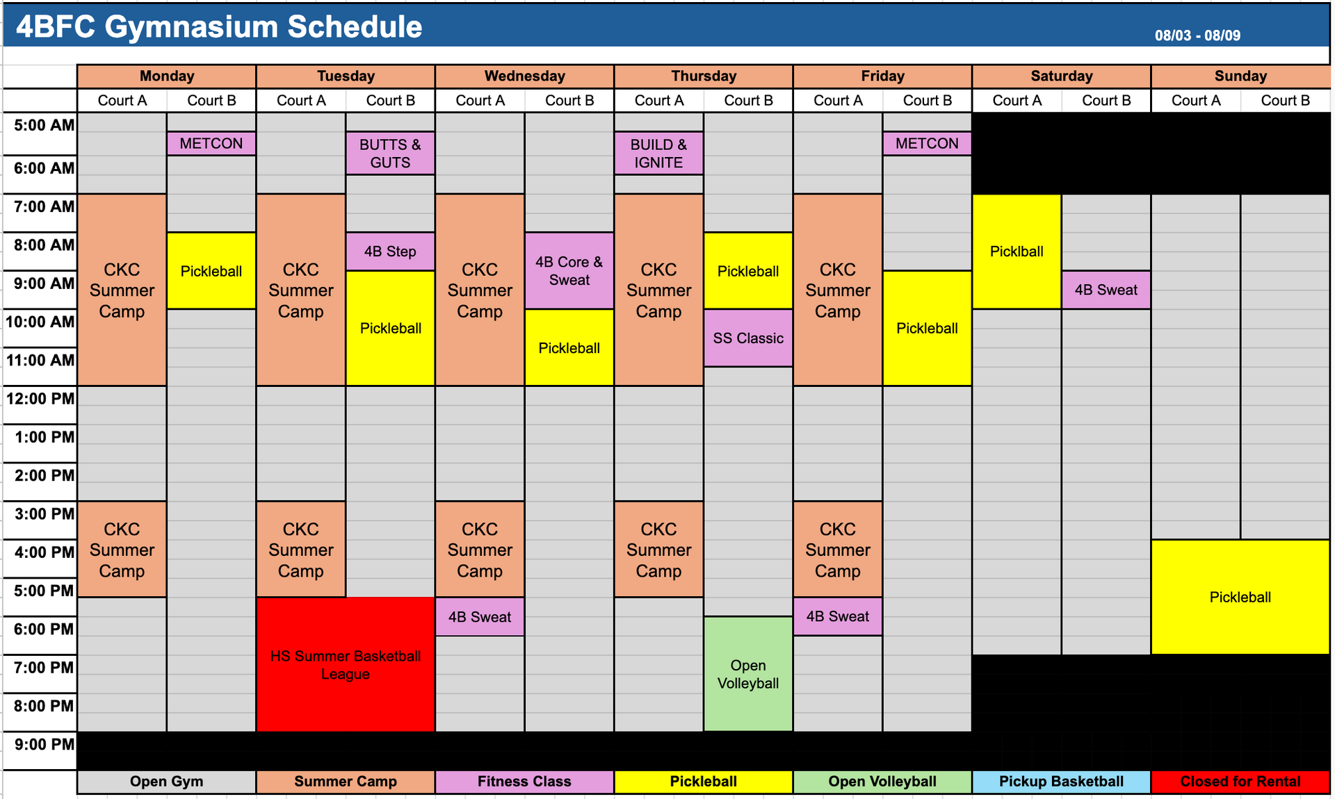 court schedule