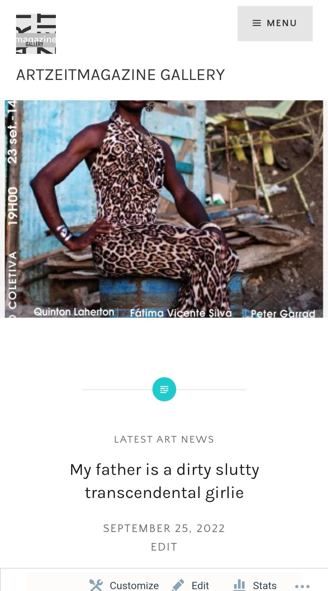 Man in leopard print dress, standing outside. Text: 