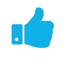 Blue thumbs up icon.