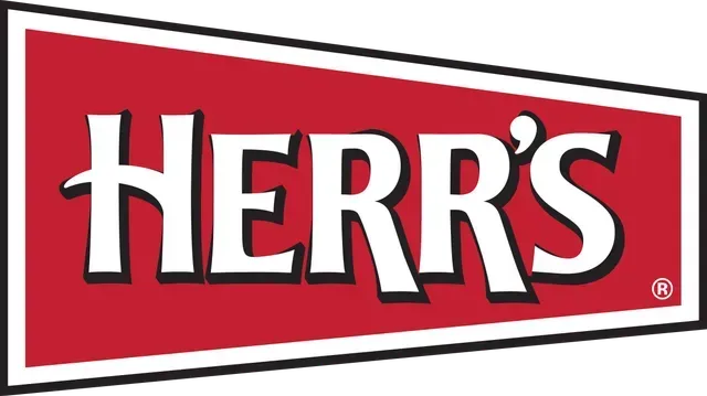 Herr’s logo in white text on a red and black sign
