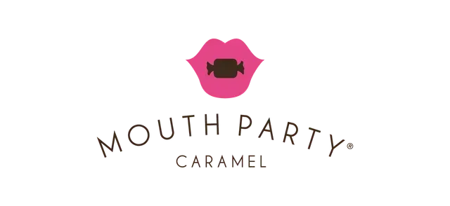 Mouth Party Caramel logo with pink lips and a caramel candy icon