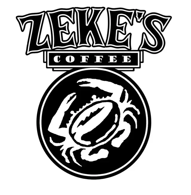 Zeke’s Coffee logo with bold black lettering and a black circular coffee bean emblem