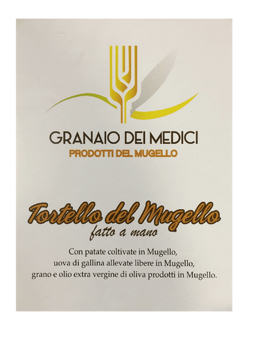 Promotional poster for Granai dei Medici Mugello products and “Frittelle del Mugello” brand.