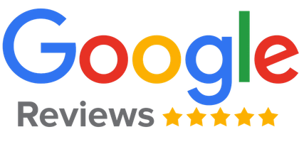 Google Reviews logo with five gold stars under the multicolored Google wordmark