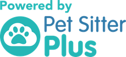 “Powered by Pet Sitter Plus” logo in teal and blue with a paw print icon