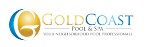Gold Coast Pool & Spa logo with gold and blue wave icon and tagline “Your neighborhood pool professionals”