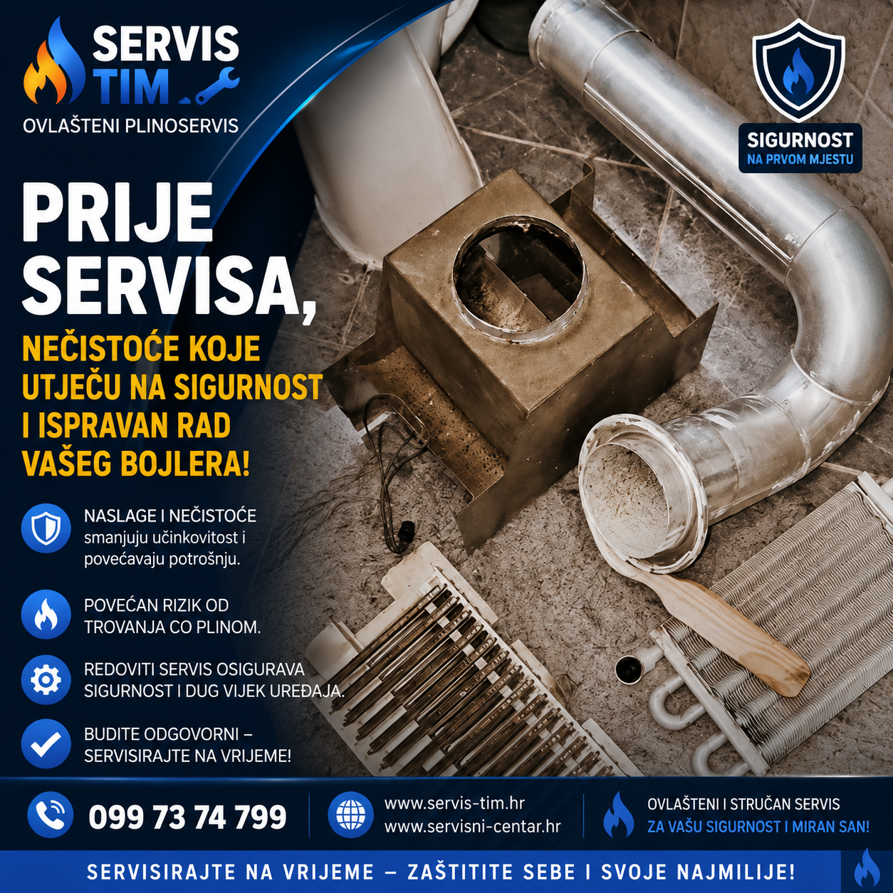 Rastavljen atmosferski plinski bojler, B kategorije ložišta, osigurač strujanja, primarni grijač, plamenik dimnjak