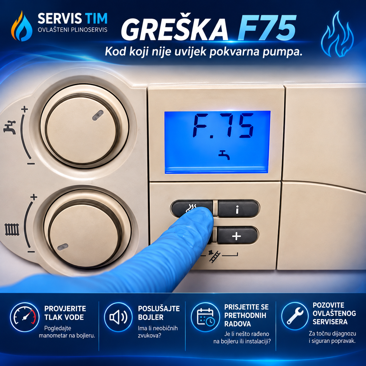 Primjer reseta greške F75 preko dijagnostičkog izbornika