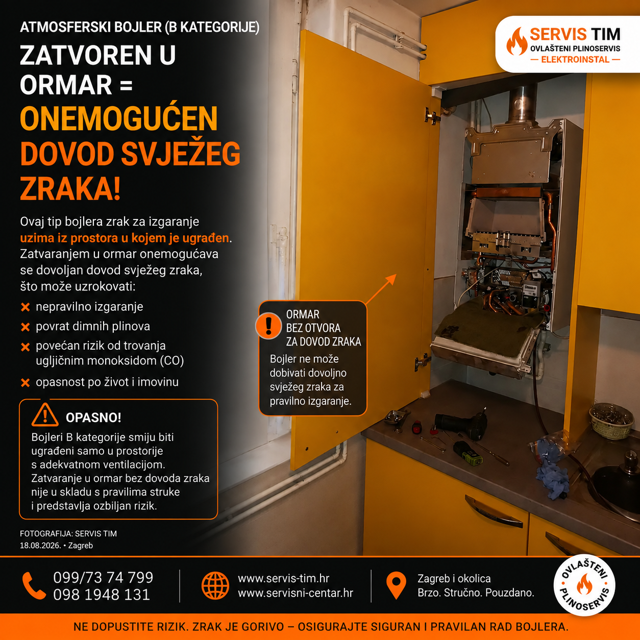 SERVIS TIM pruža potpunu uslugu servisa plinskih bojlera, od dijagnostike i popravka do provjere ispravnosti i dokumentacije.