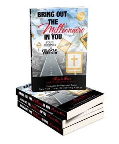 Angela Dees Book - A stack of books titled bring out the millionaire in you