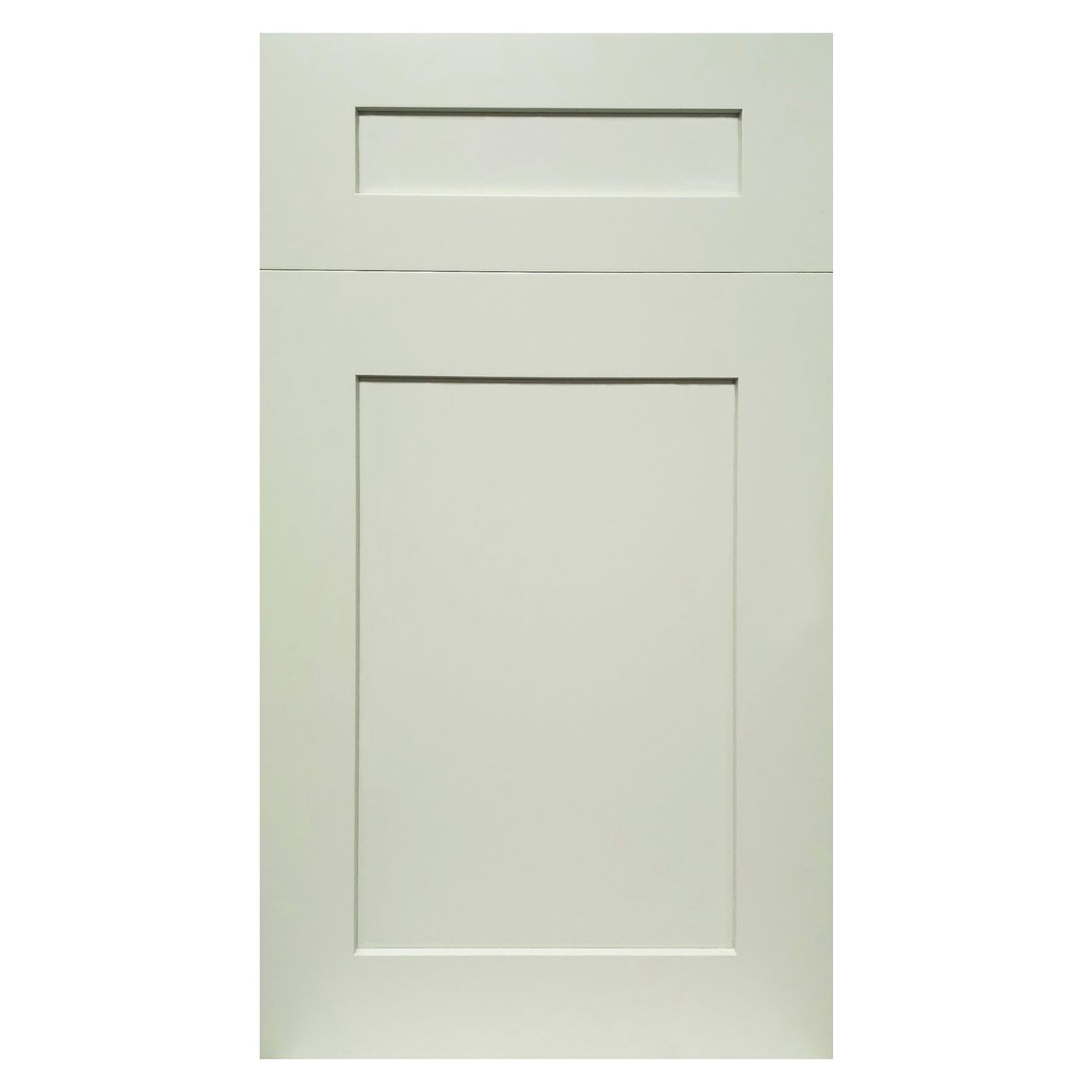 A white cabinet door with a square frame on a white background.
