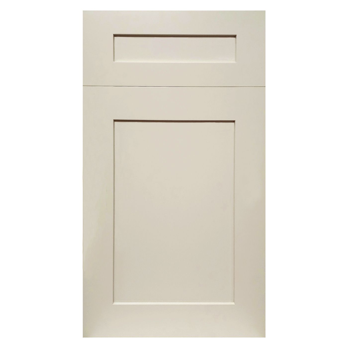 A white cabinet door with a square frame on a white background.