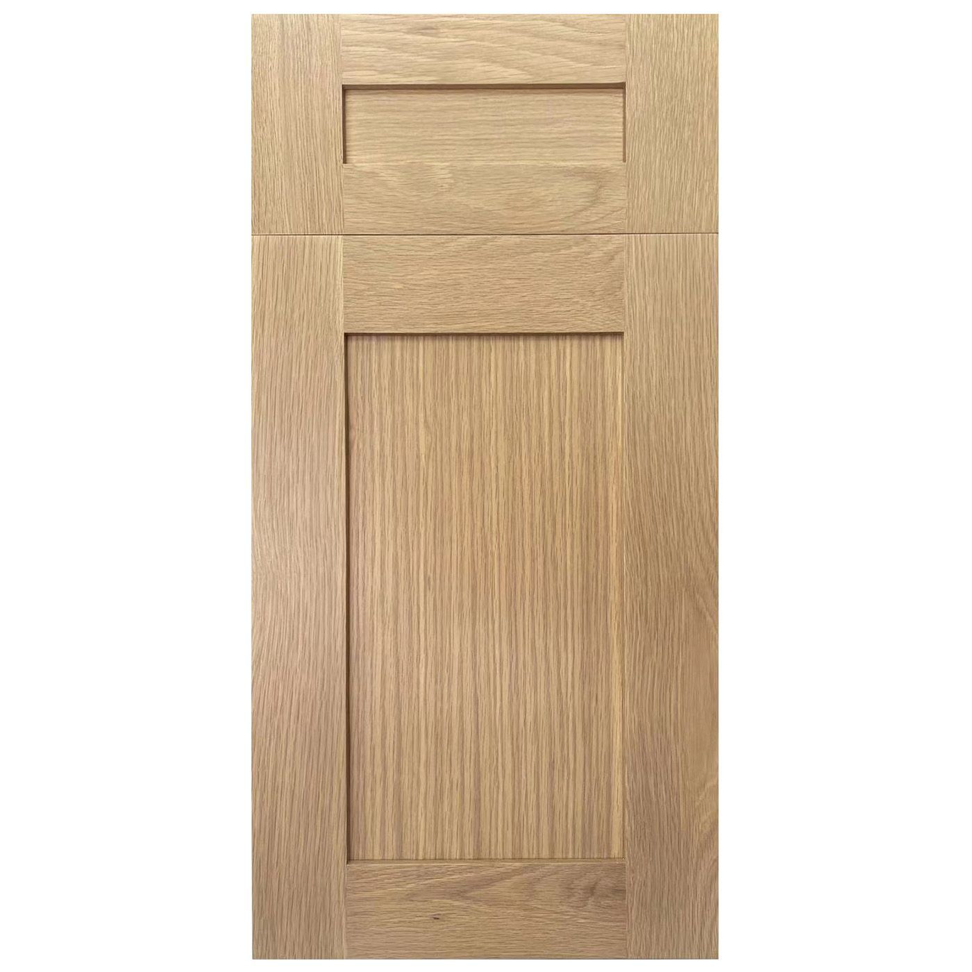 A close up of a wooden cabinet door on a white background.