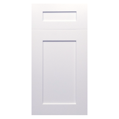 A white cabinet door with a square frame on a white background.