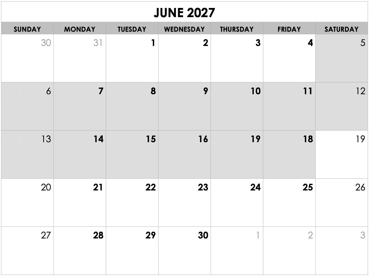 A black and white calendar for july 2025