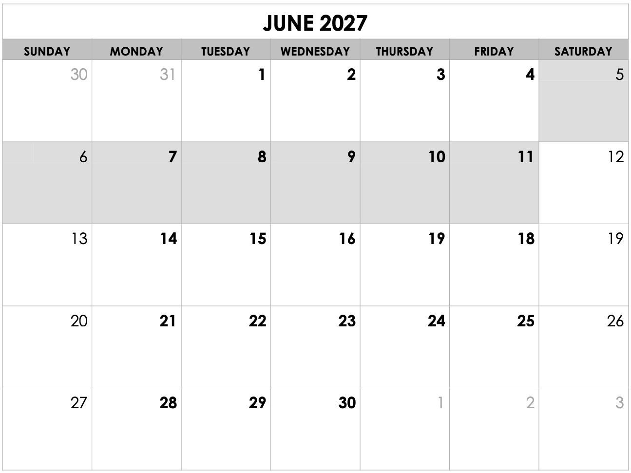 A black and white calendar for july 2025