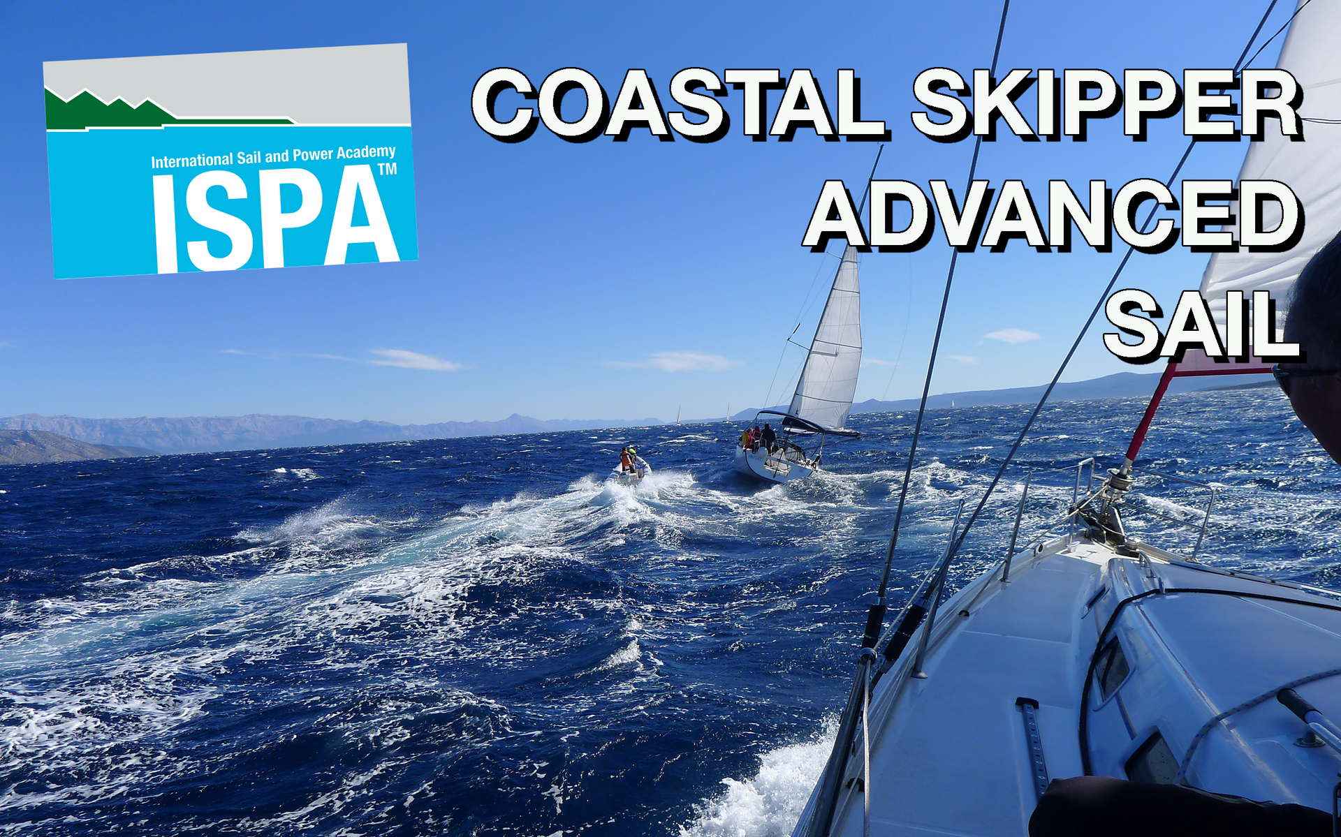 An ispa day skipper sail sign with a sailboat in the water
